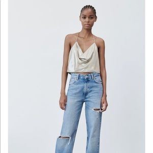 Zara DRAPED METALLIC TOP